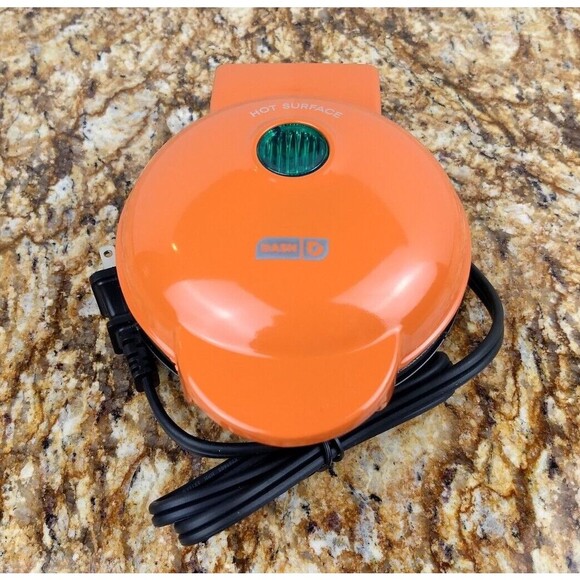DASH Pumpkin‎ Mini Waffle Maker Orange Electric Griddle Individual DMWP001OR - Picture 1 of 16